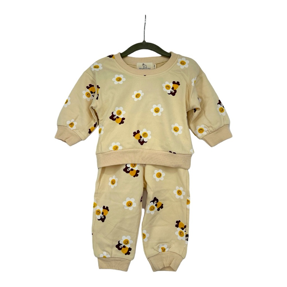 Little Peanut Shop teddybear daisy two-piece jogger set